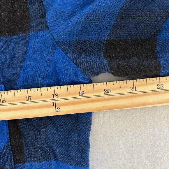 Cloth & Stone Shirt Blue Black Plaid Raw Hem Roll Tab Sleeve Button Down SizeM - Picture 6 of 9